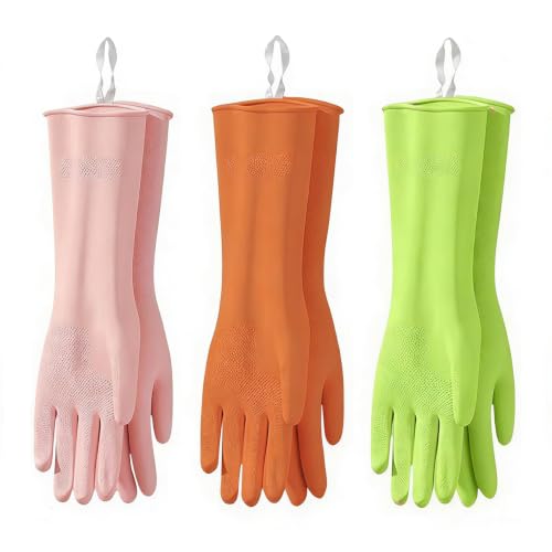 Cleaning Gloves with Hanging Loop, 3Prs Gloves for Washing Dishes - size: Large