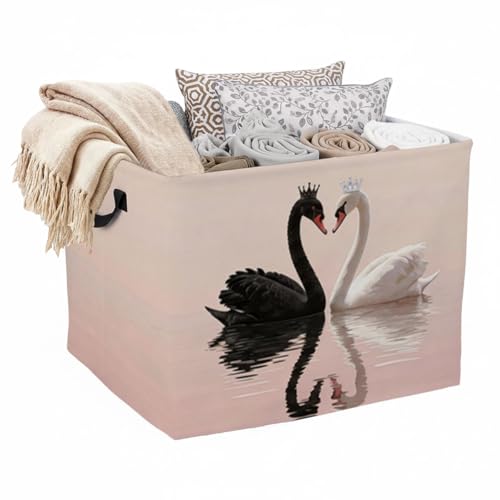 Romantic Swan Laundry Hamper, 56L Large Foldable Laundry Basket with Handles, for Family Clothes, Toy Storage Bin, Blankets,Decorative Organizer for Shelves & Closet Home Decor Bedroom & Nursery - color: Romantic Swan