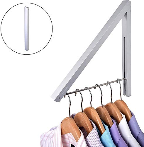 Single Foldable Clothing Rack, Wall-Mounted Retractable Clothes Hanger for Laundry Dryer Room, Hanging Drying Rod, Small Collapsible Folding Garment Racks, Dorm Accessories (Chrome) - color: Chrome