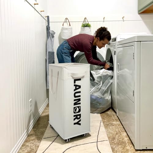 Goodpick 2-Pack Laundry Hamper with Wheels & Wash Bag for College Dorm, 75L - color: White 2-Pack