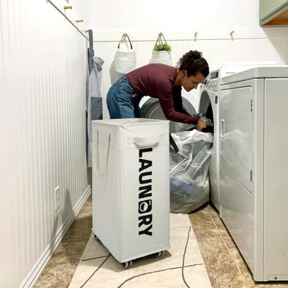 CHICVITA 75L Laundry Basket with Wheels & Handle 2-Pack, Wash Bags, White - color: White, size: 2-Pack 75L (15.7"L x 11.8"W x 24.8"H)