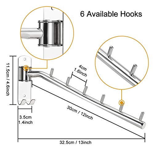 Bosszi 2-Pack Wall Mounted Folding Clothes Hanger Rack, Stainless Steel Clothes Hooks with Swing Arm Holder Space Saving Clothing Hanging System Closet Storage Organizer Heavy Duty Drying Rack - color: Silver
