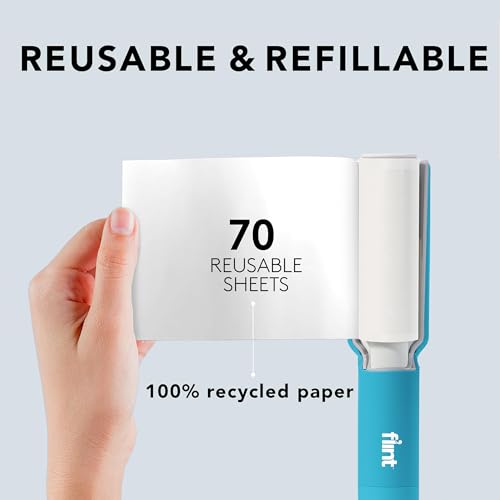 Flint Plus Retractable Lint Remover & Pet Hair Roller for Clothes – Refillable & Reusable Lint Roller with 70 Extra Sticky Tear-Off Sheets – Value Pack, Light Blue - style: Light Blue - 70 Sheets