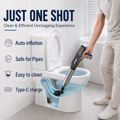 ‌Electric Toilet Plunger for Bathroom, High-Pressure Air Plunger, Heavy-Duty Clog Remover for Toilets, Toilet Drain Unclogger (Ink Black) - color: Ink Black