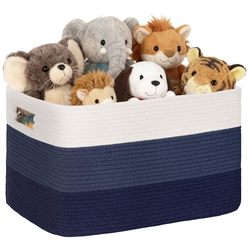 60L Woven Laundry Basket Hamper with Handles, Gradient Blue - color: Gradient Blue, size: 60L