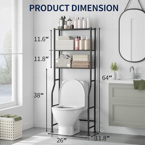 GloTika 3-Tier Over Toilet Storage Rack, Anti-Wobble, Black - color: Black