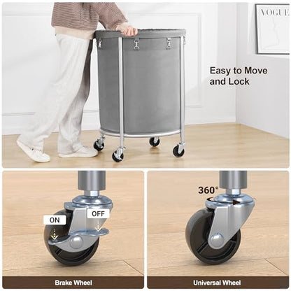 ELYKEN Laundry Basket with Wheels, Round Rolling Laundry Hamper, Gray - color: Gray, size: 170L