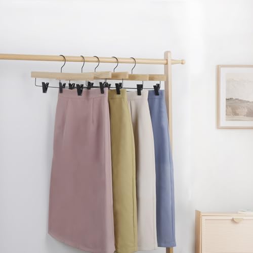 Nature Smile Deluxe Wooden Pants Hangers,Solid Rubber Wood Jeans Skirt Hanger with Blacak Hook Pack of 20(Natural Varnished) - color: Natural