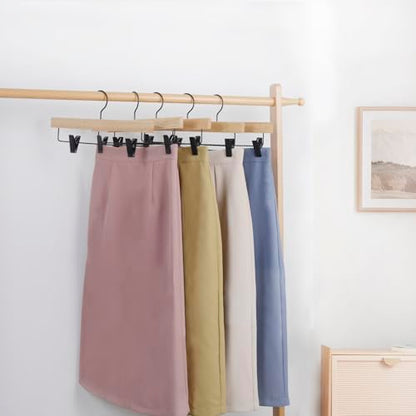 Nature Smile Deluxe Wooden Pants Hangers,Solid Rubber Wood Jeans Skirt Hanger with Blacak Hook Pack of 20(Natural Varnished) - color: Natural
