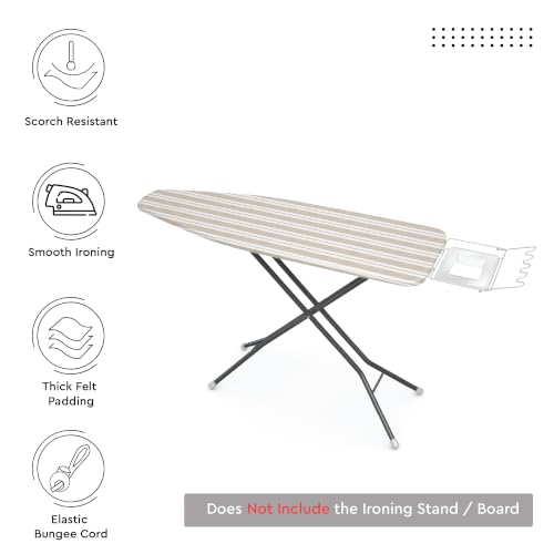 Encasa XO Ironing Board Cover and Pad, X-Large, 54"x18" - Beige - color: Franca Beige Stripes, size: X-Large