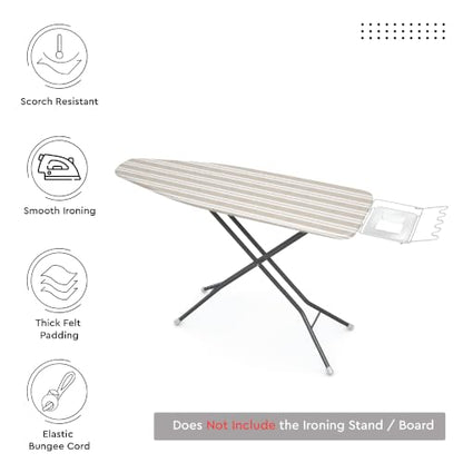 Encasa XO Ironing Board Cover and Pad, Thick Felt 49"x18" - color: Franca Beige Stripes, size: Wide