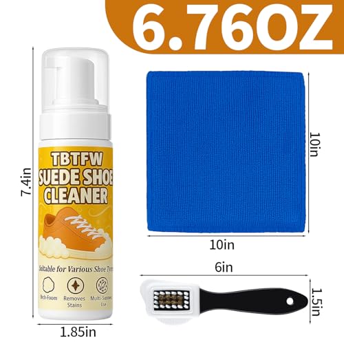 TBTFW Suede Shoe Cleaner, 6.7 Oz Foam Shoe Cleaner, for Removing Stains From Sports Shoes, Leather, and Suede Leather
