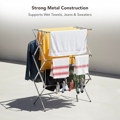 Displays By Jack Portable Collapsible Clothing Dryer Rack, Foldable Drying Rack for Clothes, Lingerie, Towels, Linens, Laundry Home Apartment Must Haves, Metal Chrome Finish