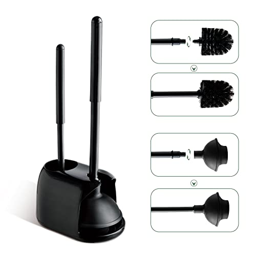 Eyliden Toilet Plunger and Brush Set, 2-in-1 Compact Holder, Black - color: Black