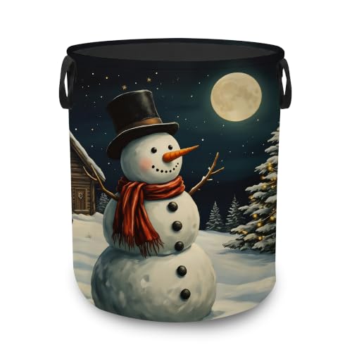 Christmas Snowman Collapsible Laundry Hamper,Winter Cabin Waterproof Oxford Cloth Clothes Basket with Handles for Bathroom Bedroom Nursery Dorm Room,16" x 20" - color: Christmas Snowman,Winter Cabin