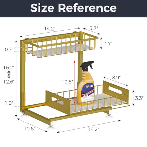 Saydear 2-Pack L-Shaped Under Sink Organizer, 2-Tier Pull-out Cabinet Rack - color: Gold V2.0, size: 2 Pack