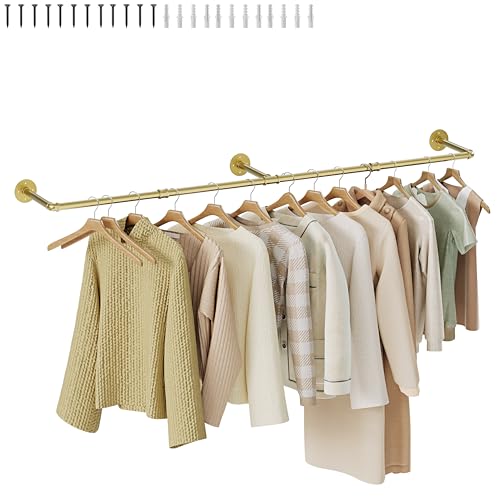 Wall Mounted Clothes Rack, Industrial Pipe Clothing Rack 50 Inch Gold, Wall Clothes Hanger for Bedroom, Cloakroom, Closet, Hallway, Boutique Display, Drying Racks Wall-Mount for Laundry - color: Gold, size: 50 Inch