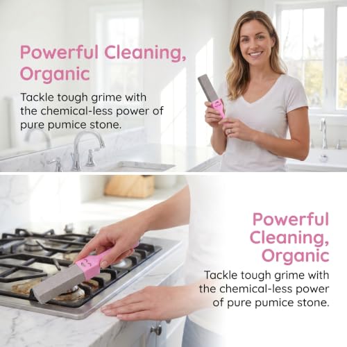 Pumice Stone for Cleaning Gas Stove Grates Top and Toilet with 2 Handle - 6Pack Cleaning Pumice Stone Toilet Bowl Cleaner for Oven