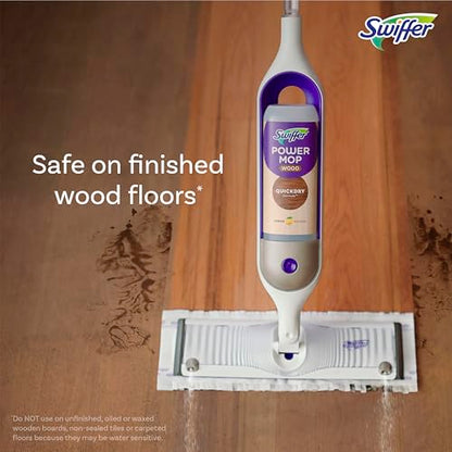 Swiffer Power Mop Wood, Hardwood Floor Cleaner for Mopping Home, Bathroom, Kitchen, All Purpose Multi-Surface Cleaning Set includes PowerMop Wood, 2 Pads, 1 QuickDry Lemon Solution, & 2 Batteries