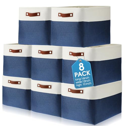 Uiifan 16 x 12 x 10 Inch 8 Pack Fabric Storage Baskets with Handles, Blue - color: Blue, size: 16 x 12 x 10 Inch