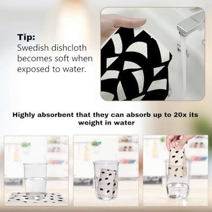 6 Pack Swedish Dishcloths Black White Kitchen Towels 17 - color: Multi 1530