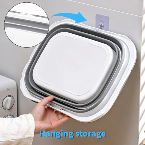 Cididu 2 Pack Collapsible Tub with Handle, Rectangular Handy Basket/Bucket, 8.5L Portable Outdoor Picnic Basket Crater, Foldable Camping Sink, Wash Basin for Washing Dishes, Hiking and Home