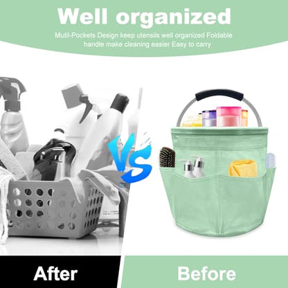 17L Cleaning Caddy with Handle, Foldable Cleaning Supply Caddy with 6 Pockets Cleaning Caddy Bag for Outdoor Camping Garden Harvest Basket Bathroom Storage (Clear Green) - color: Clear Green