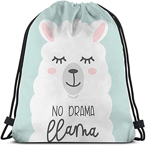 Cartoon Llama Alpaca Drawstring Bags - Backpack Bag with No Drama Llama Quote - Happy Animal Cute Pet Sport Gym Sack for Men & Women - color: Multi-a108