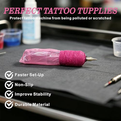 Tattoo Pen Covers 200PCS & 6 Rolls Grip Tape 2.56"x7" Pink - color: Pink