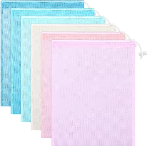 Frienda 6 Pack Mesh Drawstring Bags 11x15 Inch for Toys,Rainbow Color - color: Macaron Color