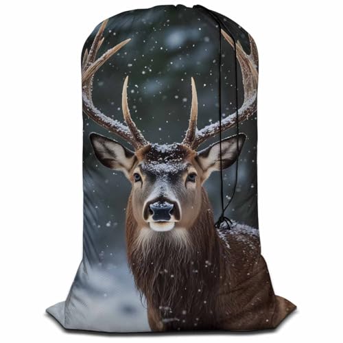 Swono Noble Deer Laundry Bags for Travel, College, Camping and Gym Winter Snow Jungle Animal Portrait Antler Horn 28" x 40", Polyester - color: Noble Deer
