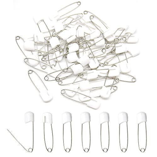 50 PCS Safety Pin 54mm/2.2in Baby Diaper Pins for Cloth Plastic Head Baby Pins for Diapers Stainless Steel Cloth Pins with Locking Closures Nappy Pin for Crafts（DT/White） - color: White
