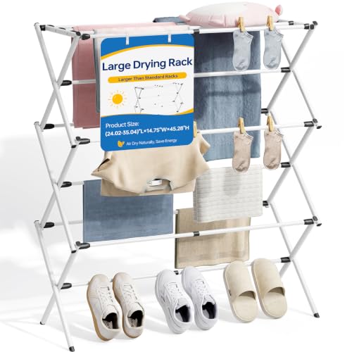 APEXCHASER Oversized Clothes Drying Rack, 45.28" H × 14.57" D - color: White, size: Large