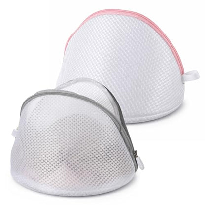 2 PCS Bra Washing Bags, 2 Colors Mesh Wash Bag for Bras with Zipper Lingerie Washer Protector Large Bra Laundry Bags Women Mesh Lingerie Wash Bag for Washing Underwear & Delicates (Pink, Gray)