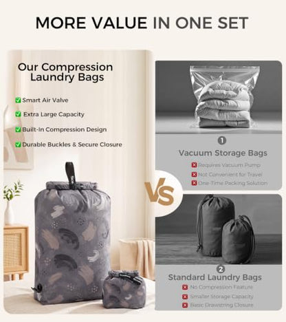 Travel Laundry Bag, Pump-Free Compression for Dirty Clothes - color: Abstract Gray, size: 23" L × 17" W × 6.5" H