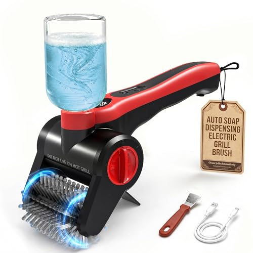 Electric Grill Brush, 100W High Power Cordless BBQ Cleaner with 300ml Water Spray Tank, IPX8 Waterproof Automatic Scrubber for Gas Charcoal Grills, 2-Speed Rechargeable Power Brush with Scraper
