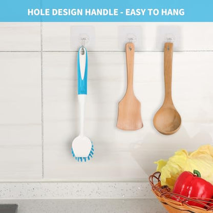 Dish Brush with Handle, 2 Pack Scrub Brushes, Blue - color: Blue