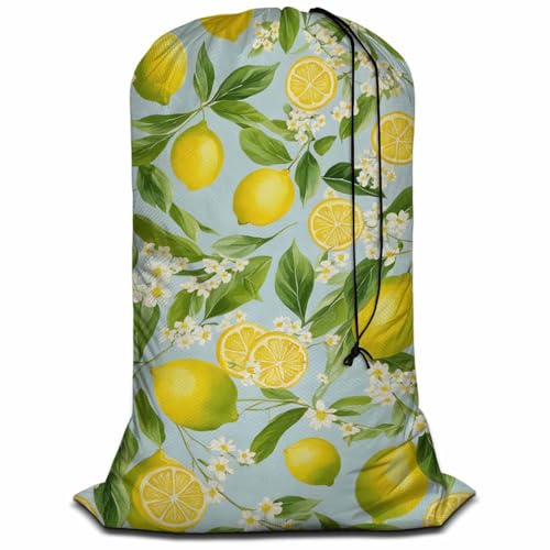 Swono 1 Pack Laundry Bag, Lemon Branches Summer Fruits Leaves White Little Flower 28x40 Inches Rips & Tears Resistant Large Dirty Clothes Storage Bag, Heavy Duty Laundry Hamper, Yellow Green - color: Lemon Branches