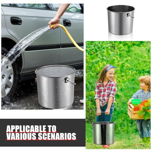 Hsei 2 Pcs Stainless Steel Bucket for Pet Cleaning, 3.2 Gallon Metal Bucket Water Pail with Handle for Fence Kennel Cage Garage Garden Workshop - size: 3.2 Gallon