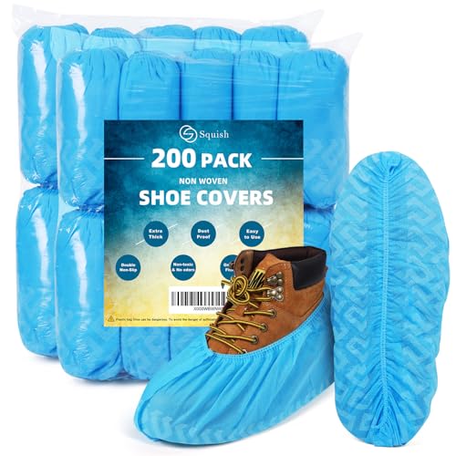 squish 200 Pack Shoe Covers Disposable Non-Slip, Blue Non-Woven Fabric Boot Covers for Indoors Breathable Slip Resistant Durable Boot&Shoes Cover, Protector Covers Fits Virtually Most Shoes - color: Blue