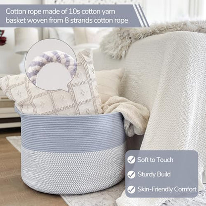 INDRESSME XXXLarge Woven Rope Blanket Basket Living Room Blue, 90L - color: Blue & White, size: 21.7"D x 13.8"H