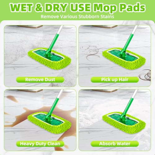 Reusable Microfiber Chenille Mop Pads Compatible with Swiffer Sweeper Mop - color: Chenille - Yellow Green, size: 6 Pack + 1 Pack
