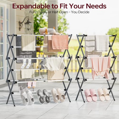 APEXCHASER Large Clothes Drying Rack, 14.57" D × 44.88" H - color: Grey White, size: Small