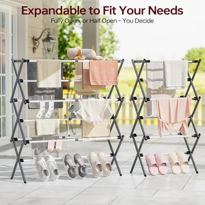 APEXCHASER Large Clothes Drying Rack, 14.57" D × 44.88" H - color: Grey White, size: Small