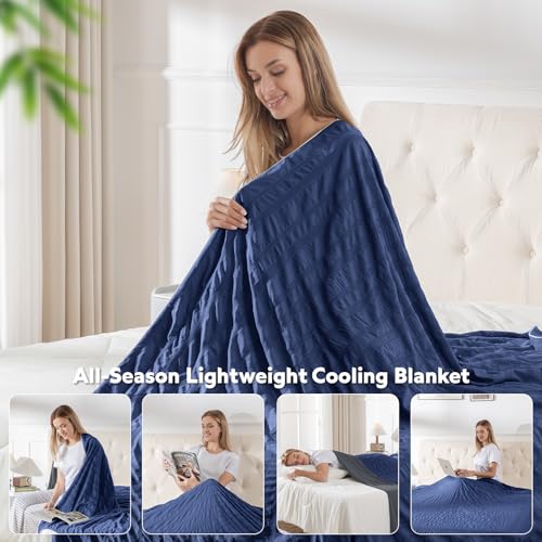 GEMBED Summer Cooling Blanket for Hot Sleepers - Throw Size, 50"x70" - color: Deep Blue, size: Throw (50"x70")