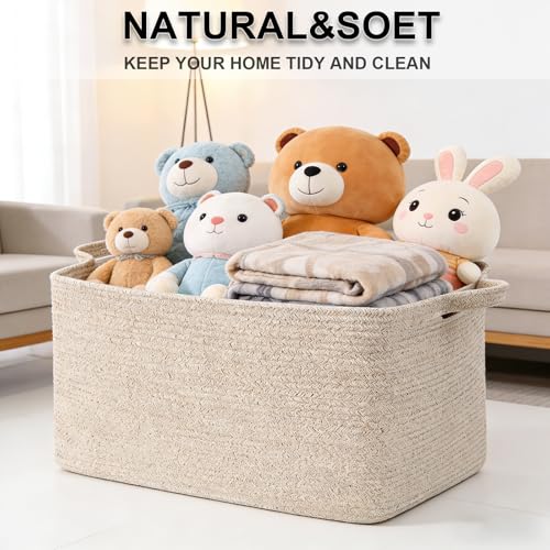 65L Large Laundry Basket with Handles,Woven Blanket Basket,Brown - color: Brown, size: 65L