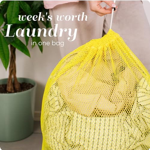 Handy Laundry Mesh XL Laundry Bag 24"x36", Heavy Duty Drawstring, Yellow