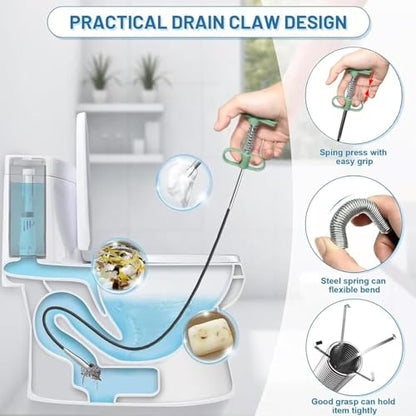 Upgraded 35-Inch Drain Snake Hair Drain Clog Remover, Flexible Grabber Tool with Bonus 60-Inch Drain Brush