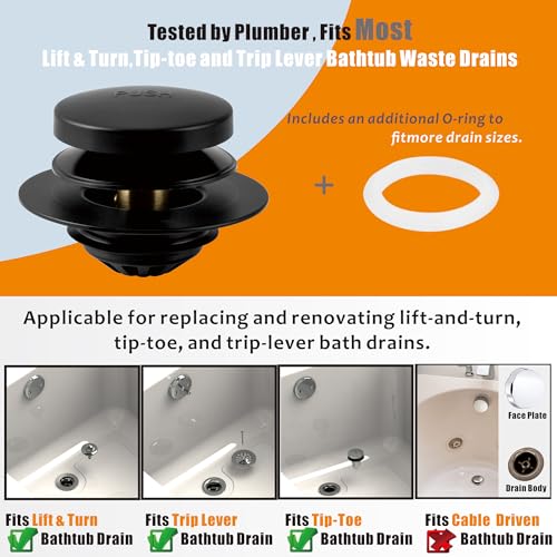 Artiwell Tub Drain, 2 in 1 Pop-up Bathtub Plug with Hair Catcher - color: Matt Black
