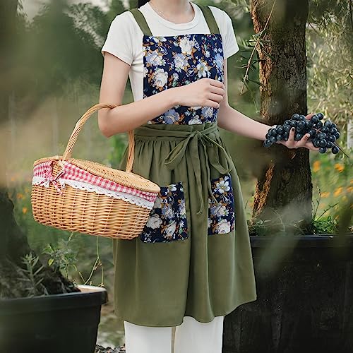 Pinknoke Vintage Pinafore Aprons for Women with Pockets for Kitchen - color: Olive Green